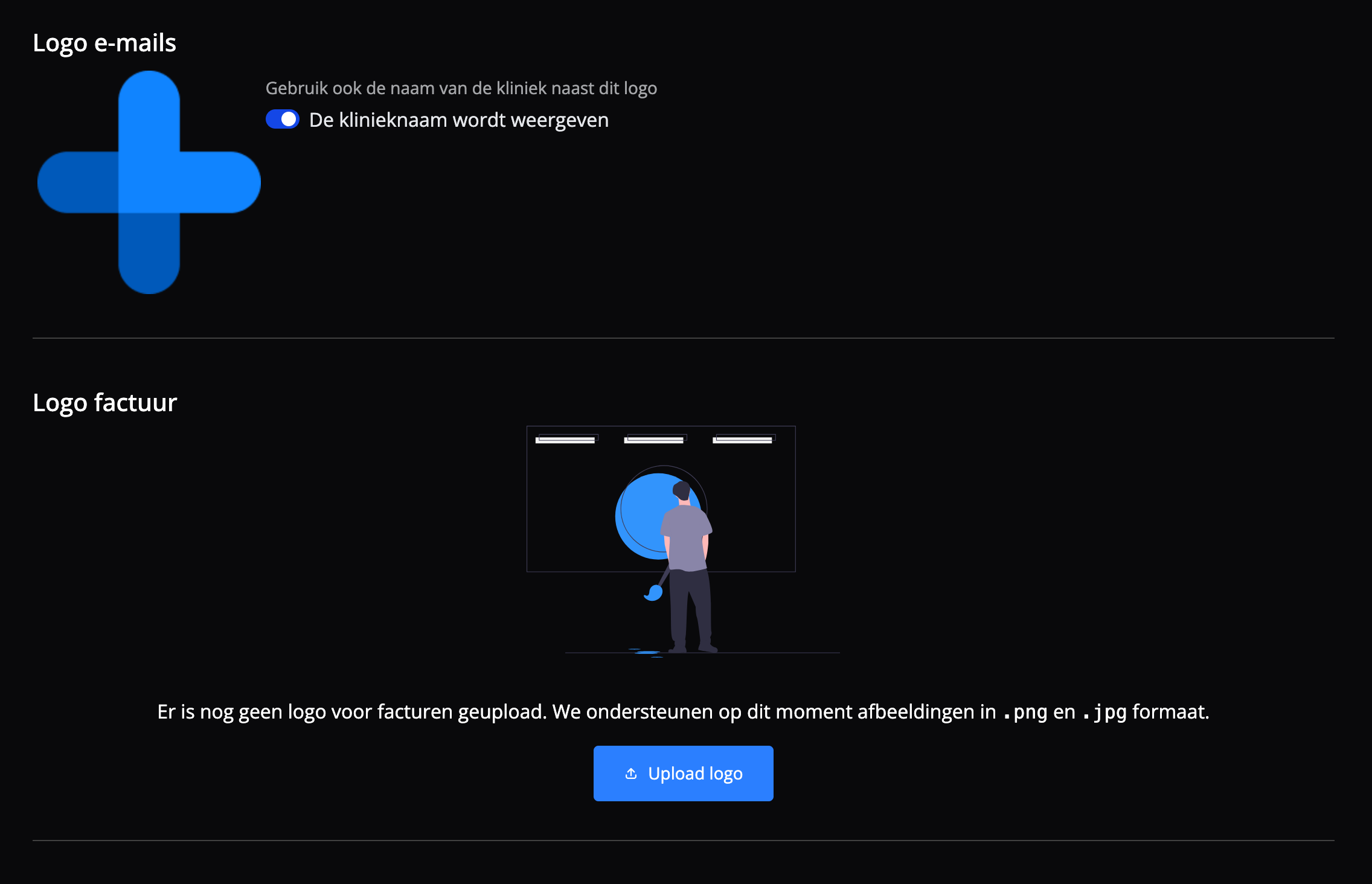Upload je logo's voor e-mails, facturen en brieven