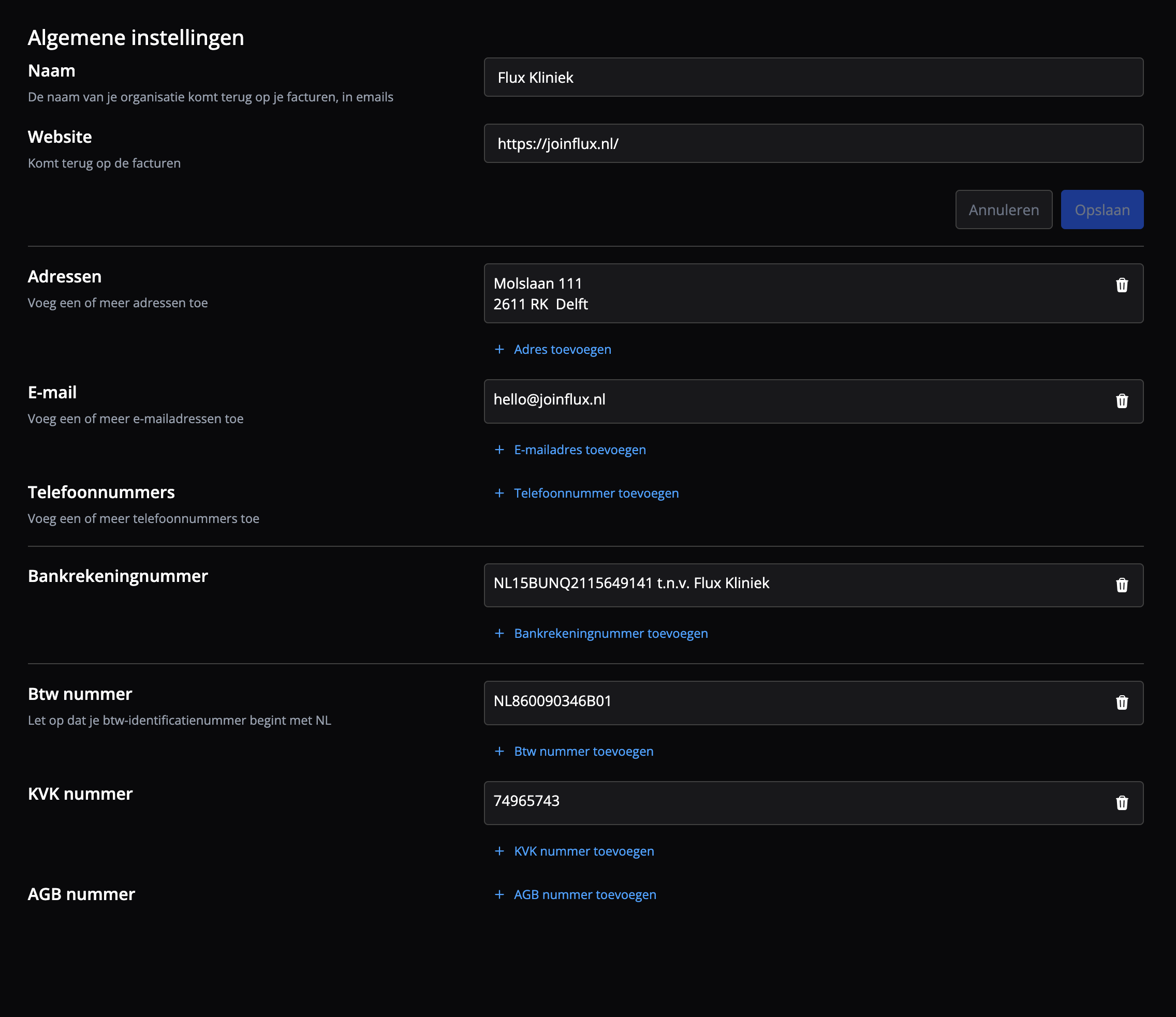 Algemene instellingen in Flux