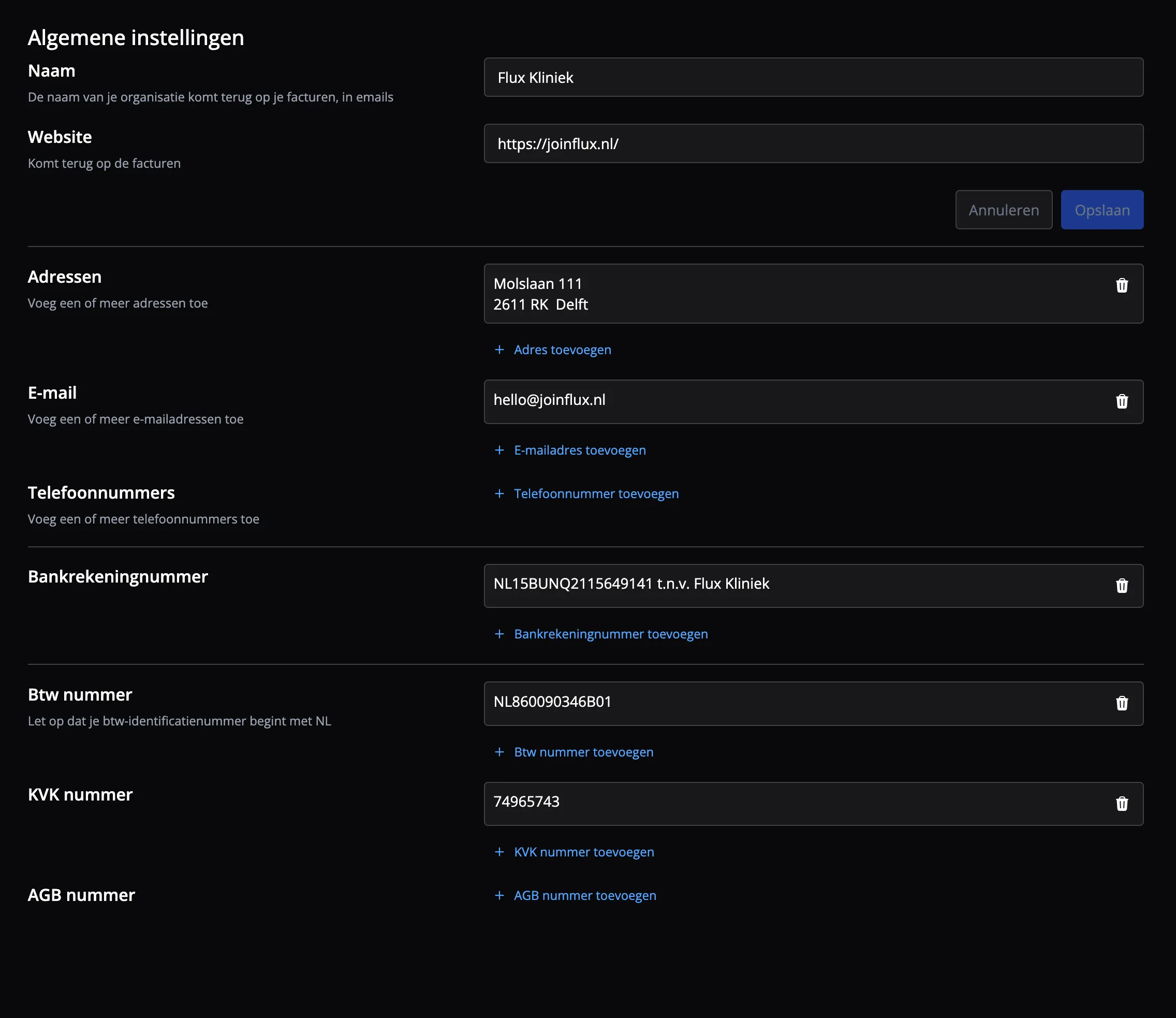 Algemene instellingen in Flux