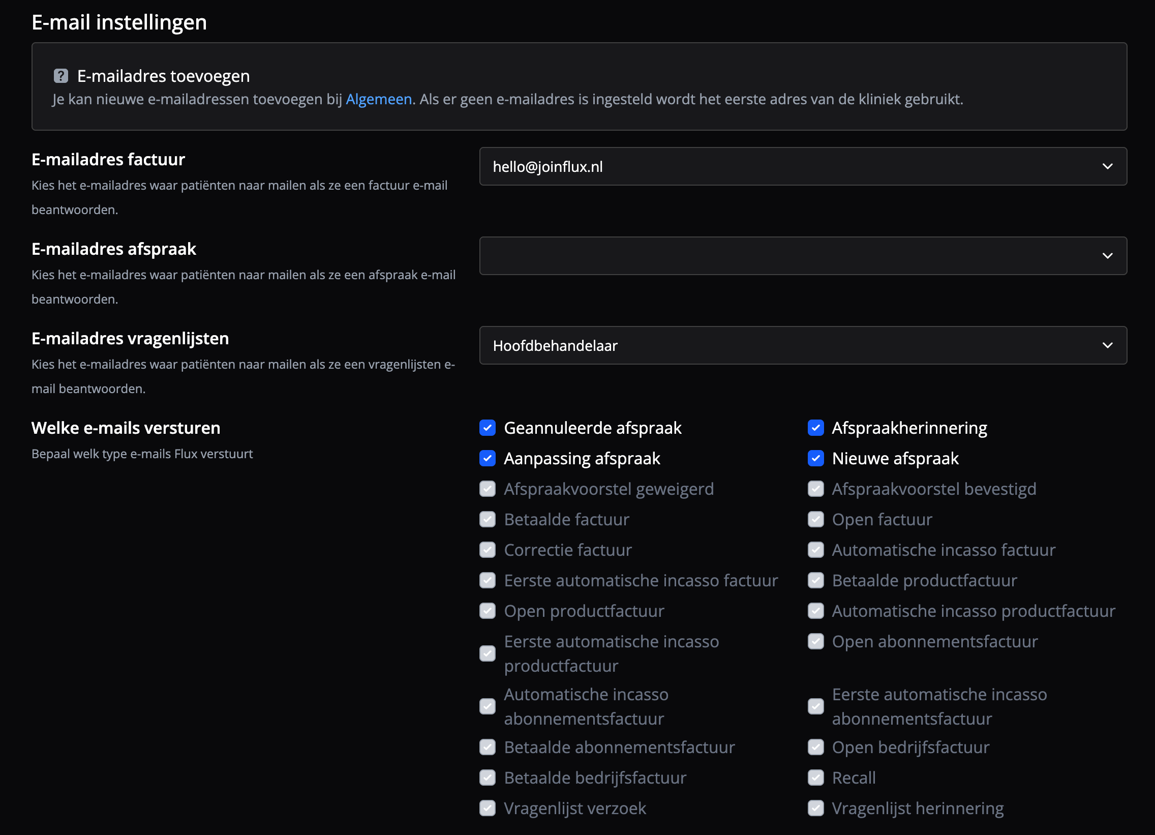 De verschillende instellingen die je kan aanpassen rondom het versturen van e-mails