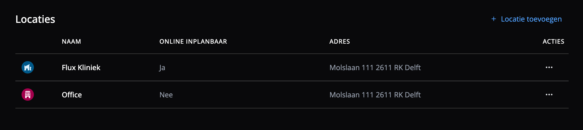 De locaties zijn instelbaar in Flux