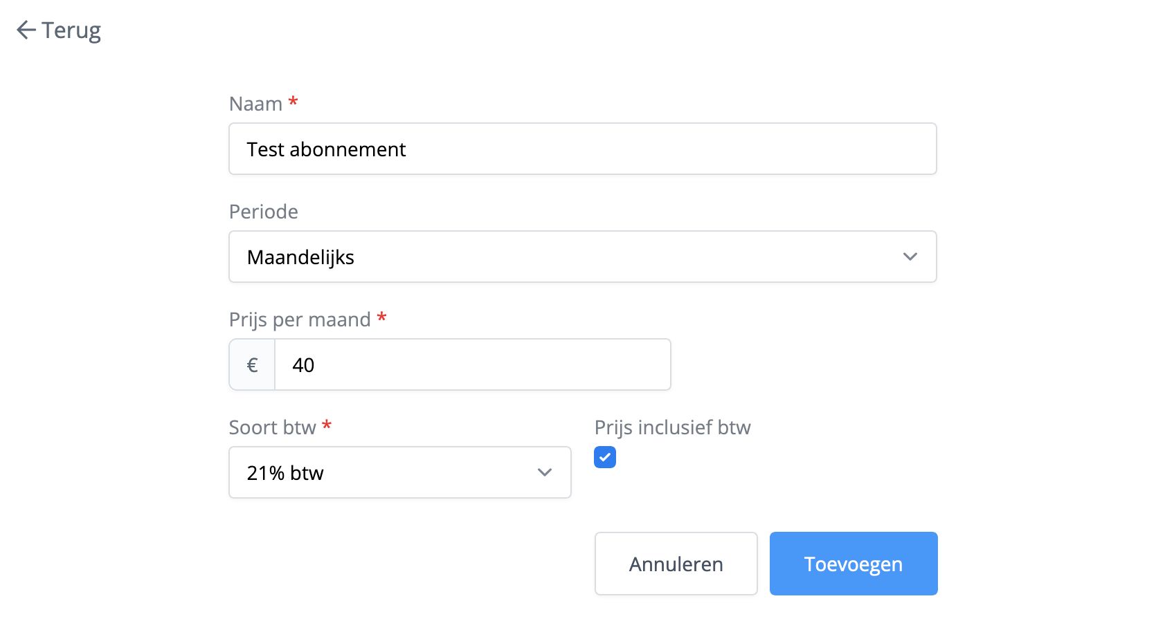 Aanmaken van een abonnement in Flux