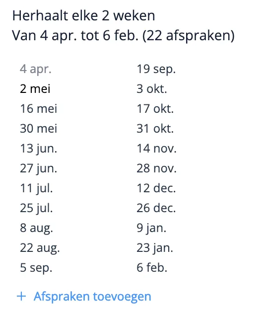 Extra afspraken toevoegen aan herhaalafspraken