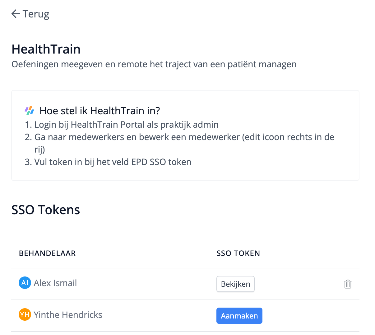Activatie van de HealthTrain integratie in Flux door middel van SSO tokens