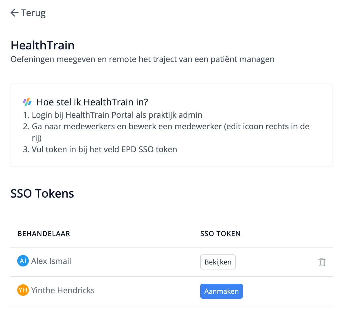 Activatie van de HealthTrain integratie in Flux door middel van SSO tokens