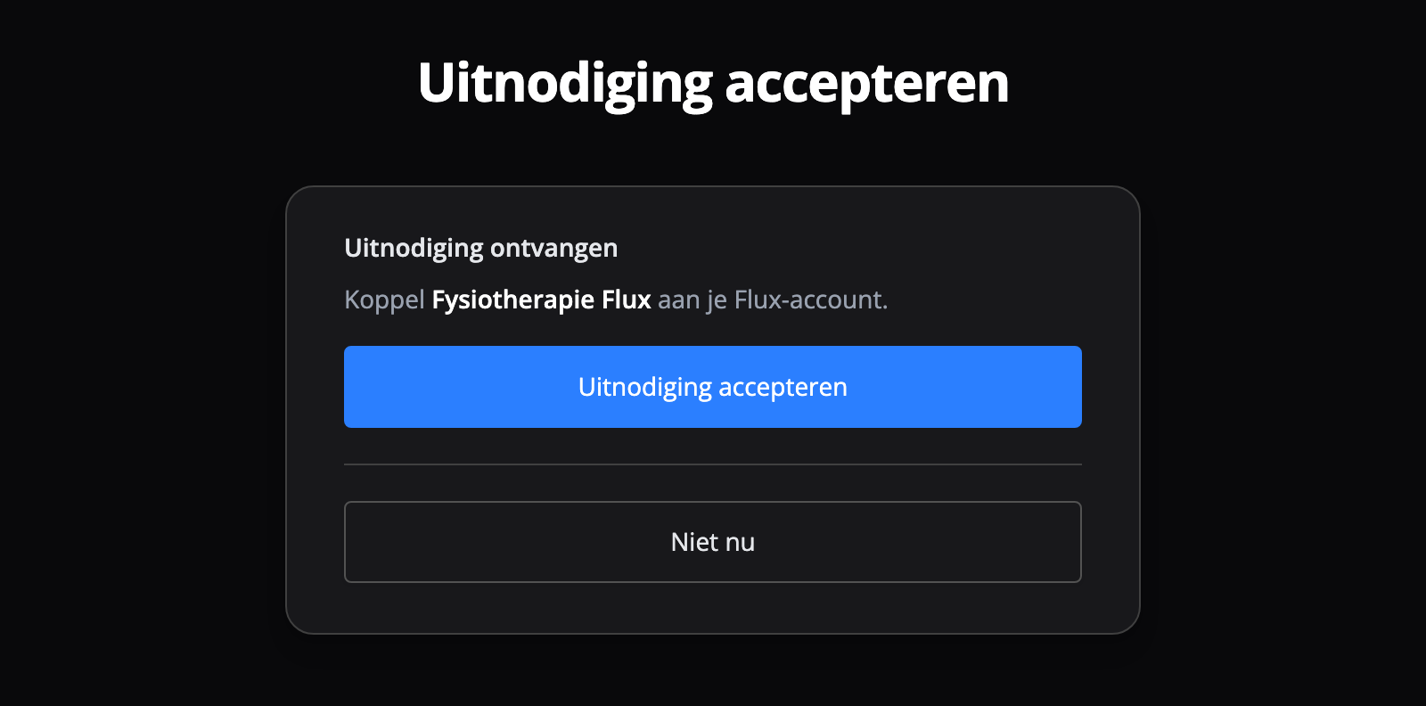 De uitnodiging accepteren met een bestaand Flux account