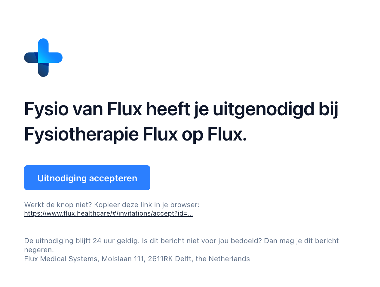 The Flux invitation email