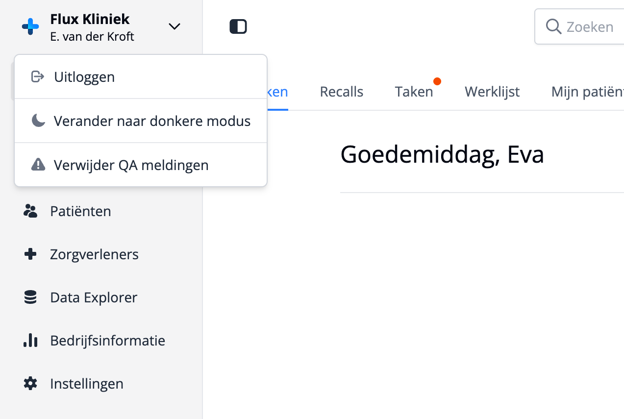 Het gebruikersmenu is verplaatst naar de zijbalk