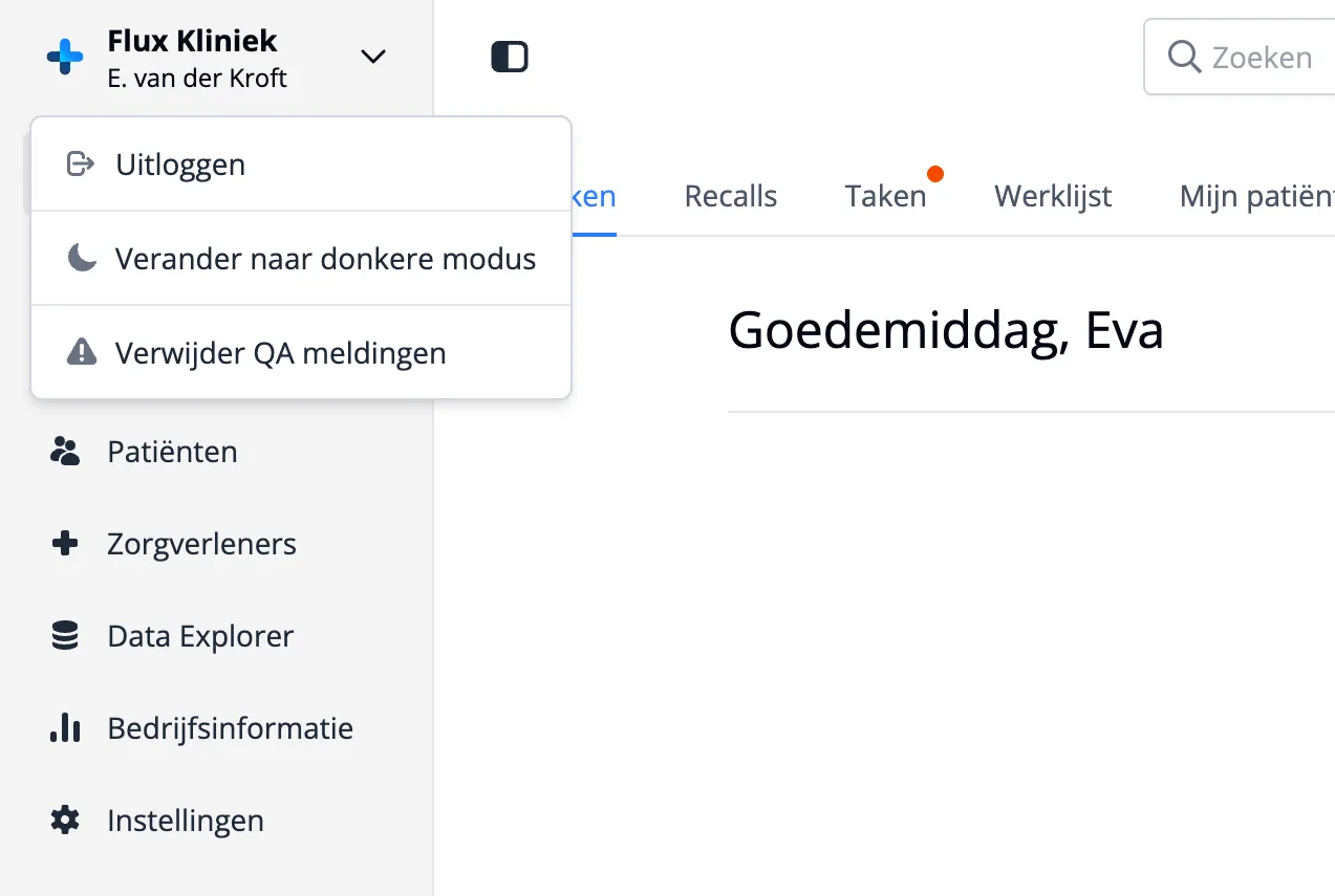 Het gebruikersmenu is verplaatst naar de zijbalk