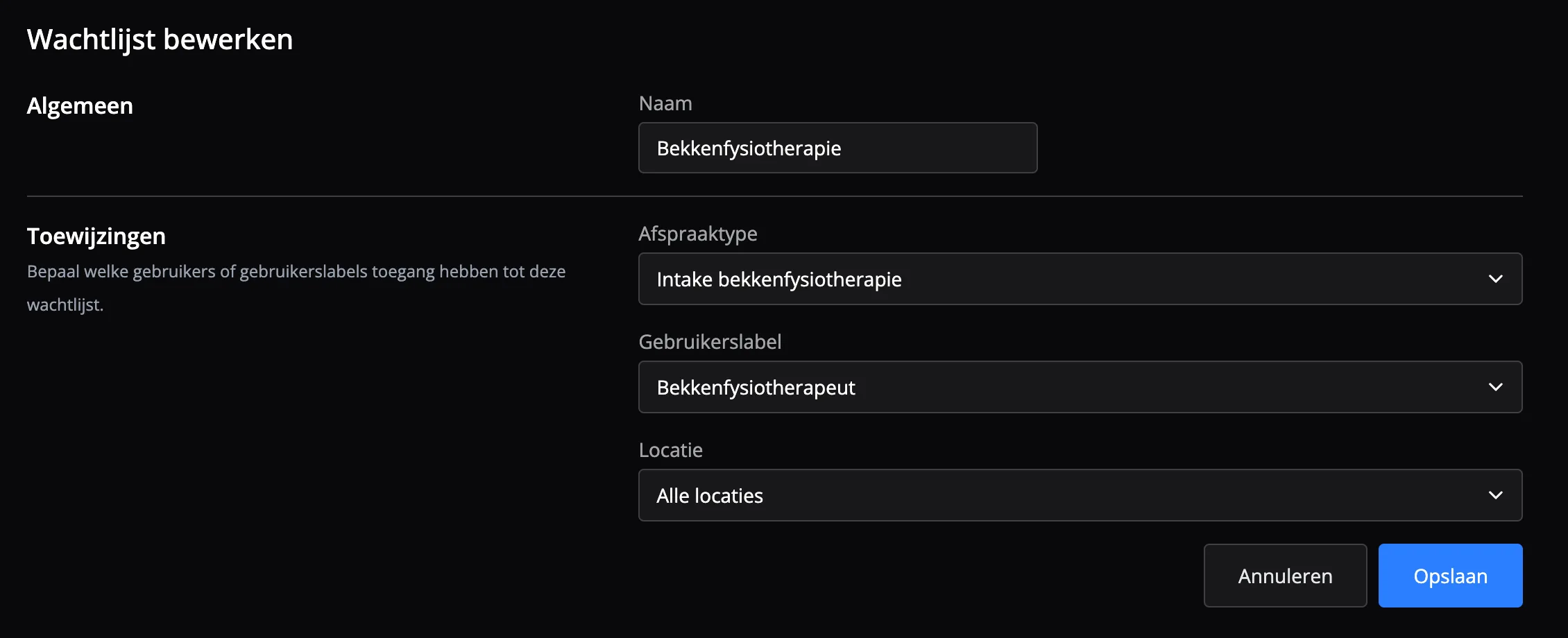 Wachtlijst in Flux bijwerken met filters op filters op afspraaktypes, gebruikerslabels en locaties