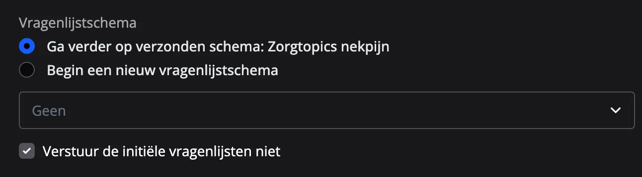 Selecting a ZorgTopics intake questionnaire schedule